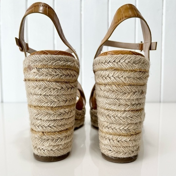 Zara Mustard Animal Print Embossed Espadrille Wedge Sandals Size 8 - Picture 10 of 13